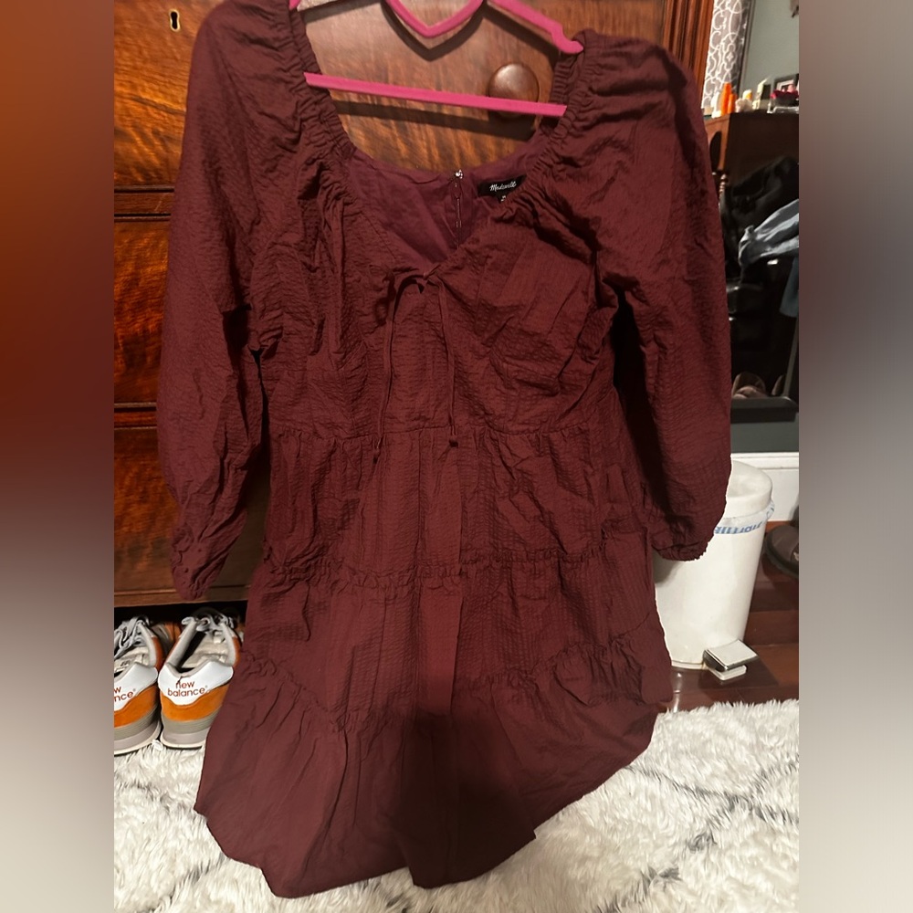 NWT Madewell amalia tiered mini dress - sz 14 - Cabernet deep red - Picture 4 of 5